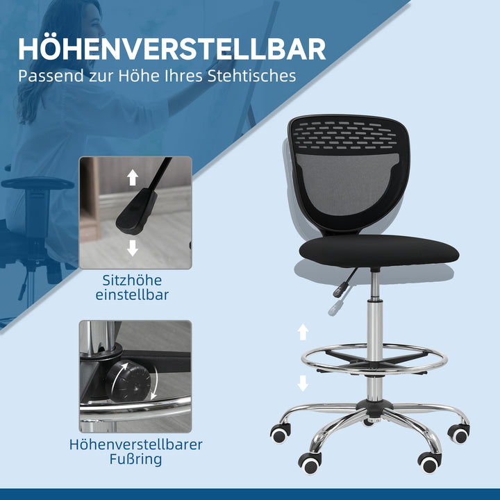 Kontorstol, arbejdsstol, skrivebordsstol, højdejusterbar, polstret, sort