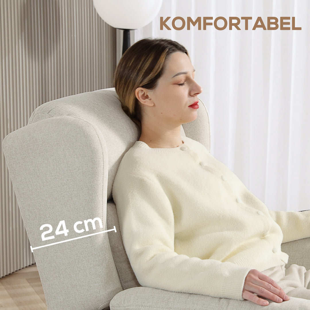 Lænestol, justerbar polstret lænestol med fodstøtte, 160° hvilefunktion, hørlook, hurtig samling, beige