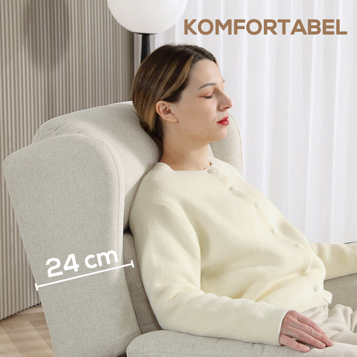Lænestol, justerbar polstret lænestol med fodstøtte, 160° hvilefunktion, hørlook, hurtig samling, beige