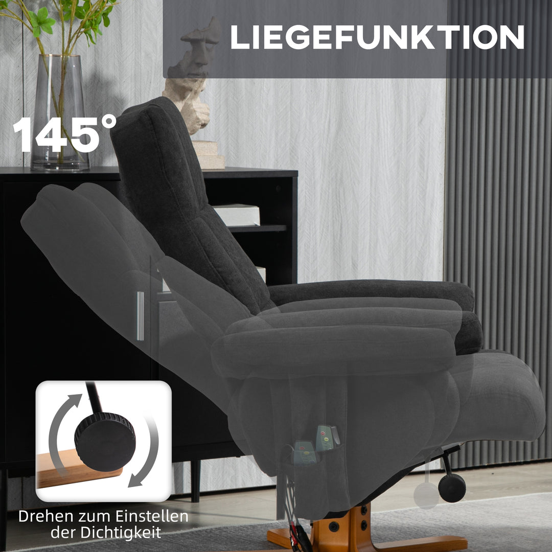 Massagestol med lænefunktion og fodskammel, 145° vipning, polyester, 80 x 86 x 99 cm, sort