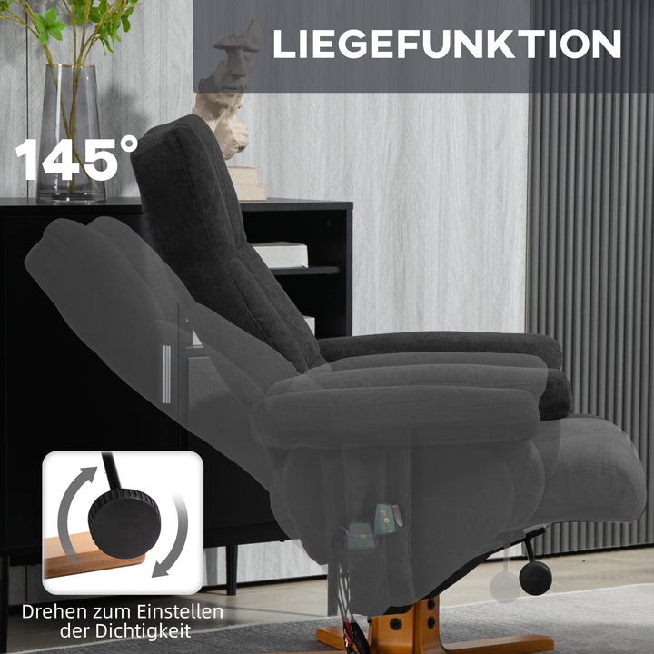 Massagestol med lænefunktion og fodskammel, 145° vipning, polyester, 80 x 86 x 99 cm, sort