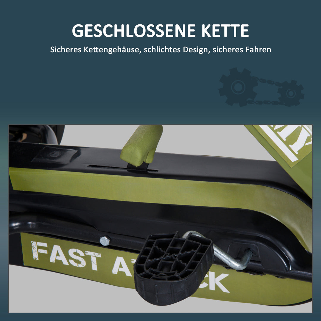 Gokart pedalbil med håndbremse, frem- og bakgear, børnekøretøj kettcar pedalbil med justerbart sæde til børn 3-6 år, 99 x 65 x 56 cm grøn