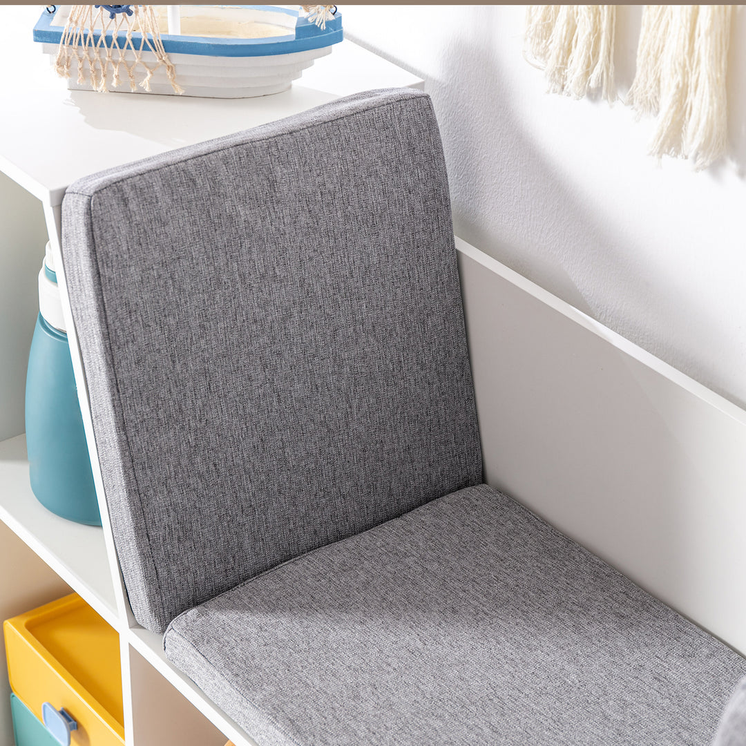 2-i-1 børnehylde + bænk inkl. hynde 103 cm × 30 cm × 62 cm hvid + grå