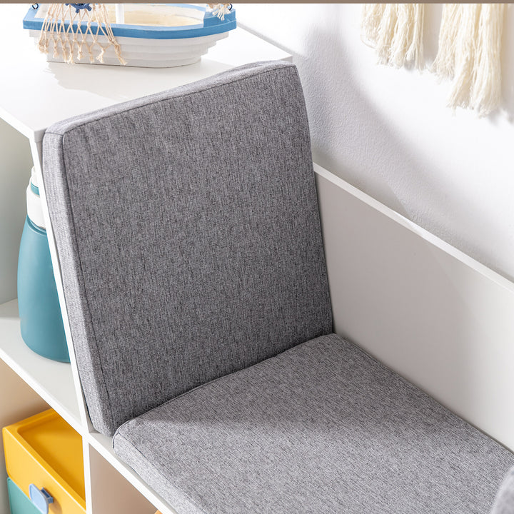 2-i-1 børnehylde + bænk inkl. hynde 103 cm × 30 cm × 62 cm hvid + grå