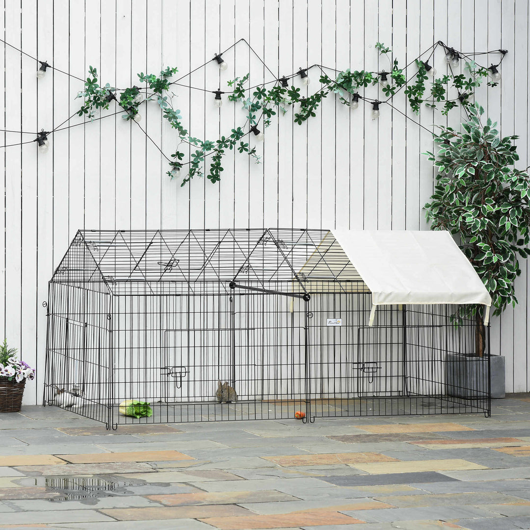 Kravlegård til små dyr, udendørs indhegning, 4 jordpæle, 220 cm x 103 cm x 103 cm, sort + beige