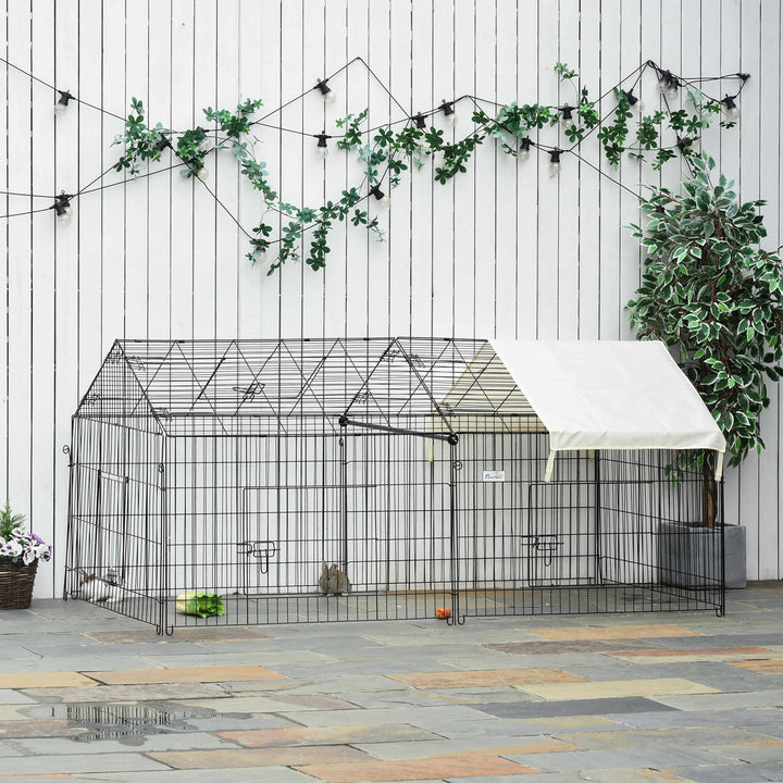 Kravlegård til små dyr, udendørs indhegning, 4 jordpæle, 220 cm x 103 cm x 103 cm, sort + beige