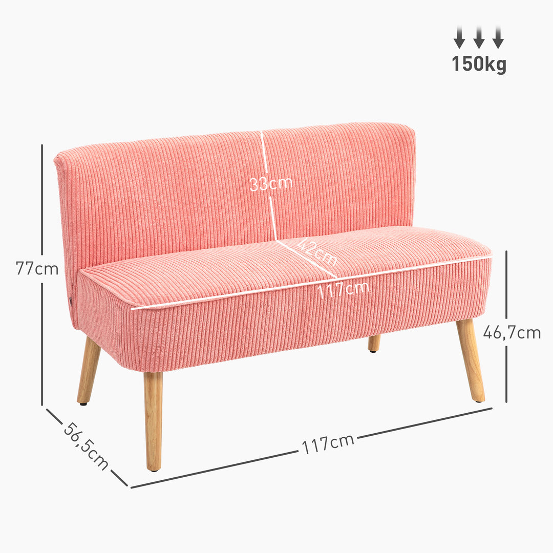 To-personers sofa, elegant skandinavisk design, massiv træramme, op til 150 kg, 117 x 56,5 x 77 cm, lyserød