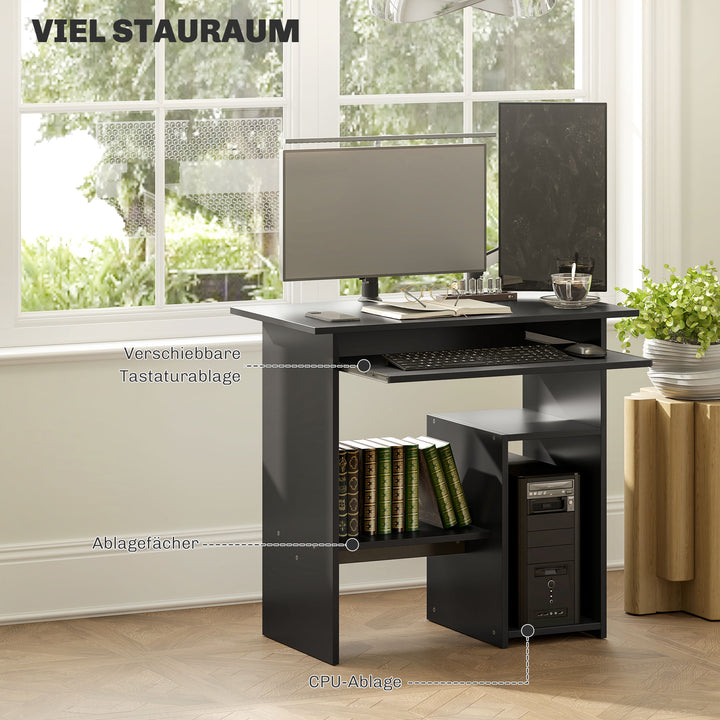 Computerbord, skrivebord, spånplade, metal, 80 x 45 x 75 cm, sort