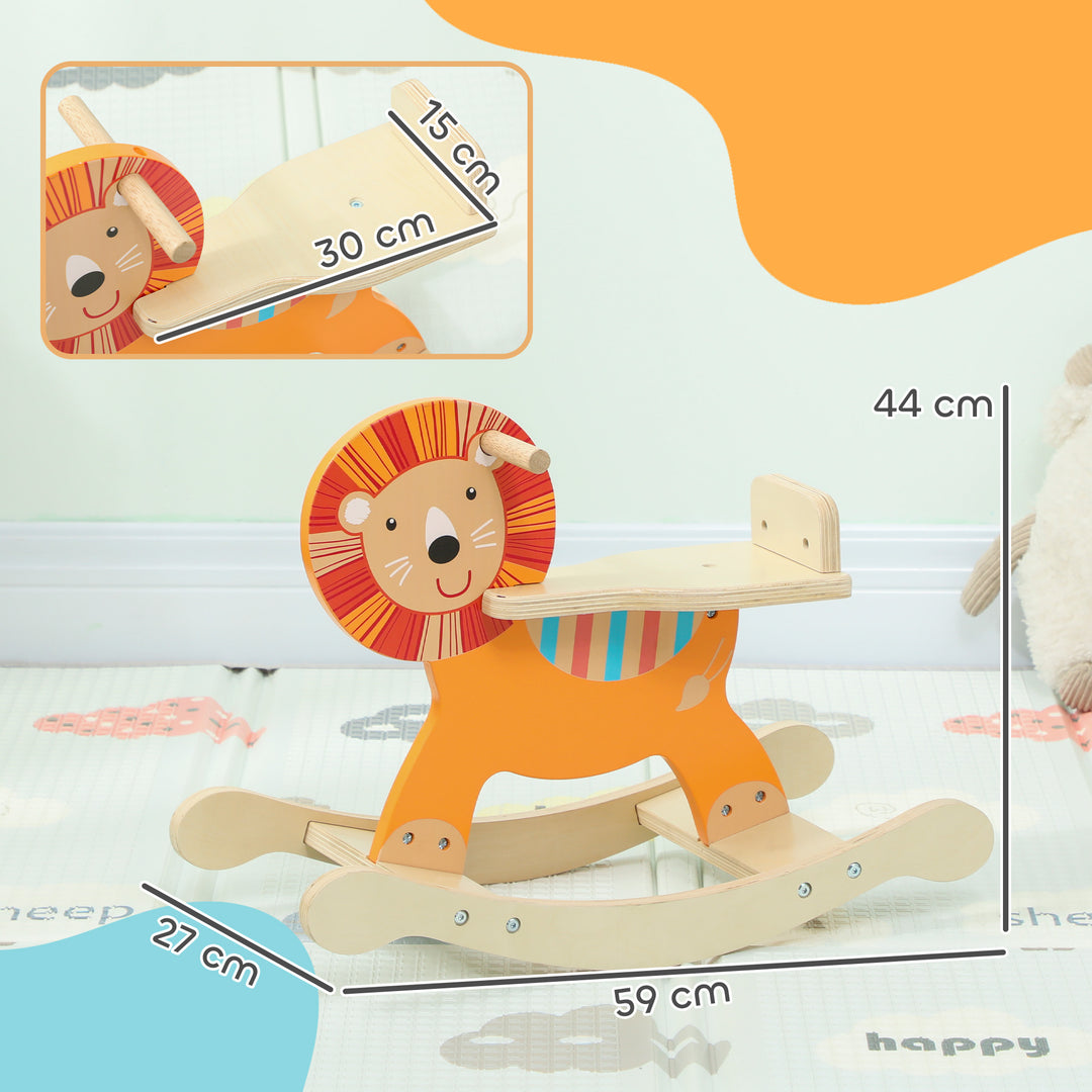 Gyngehest med løvedesign, 25 kg vægtkapacitet, 2-5 år, træ, orange