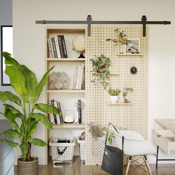 Skydedørsbeslagsæt, pladsbesparende, støjsvag, universelt anvendelig, 200 cm x 40 cm x 0,6 cm, sort