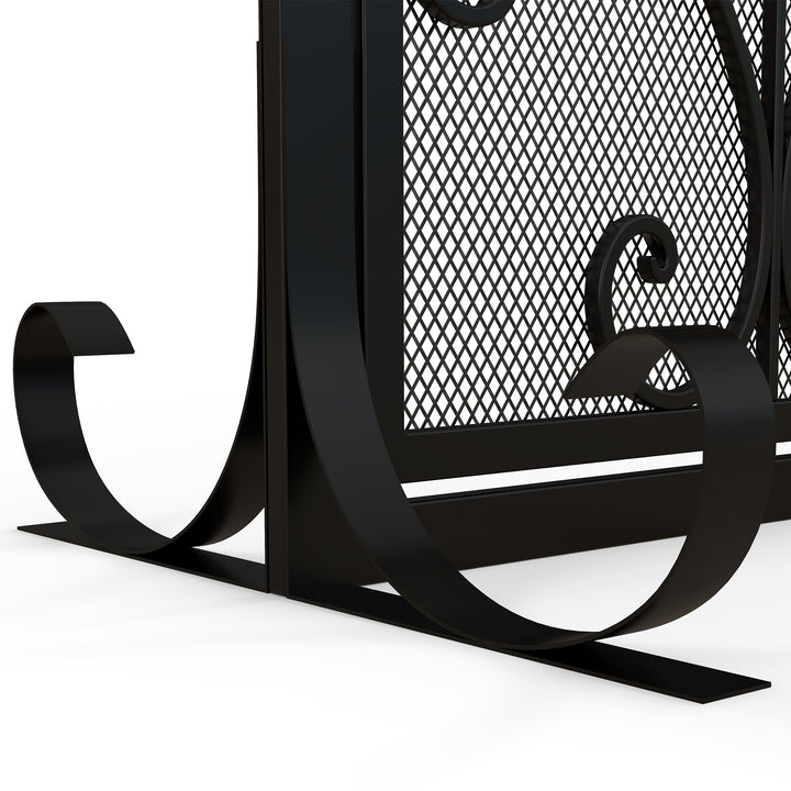 Gnistskærm til pejse, elegant mønster, dobbeltdør, magnetiske døre, sort, 105 x 40 x 80,5 cm