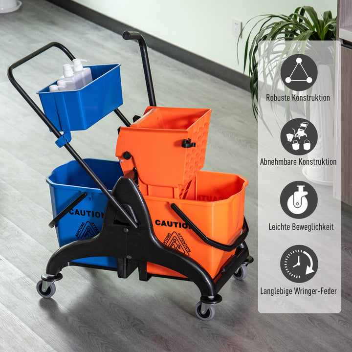 Rengøringsspand, moppespand, rullebar, 26 liter, plast, metal, orange