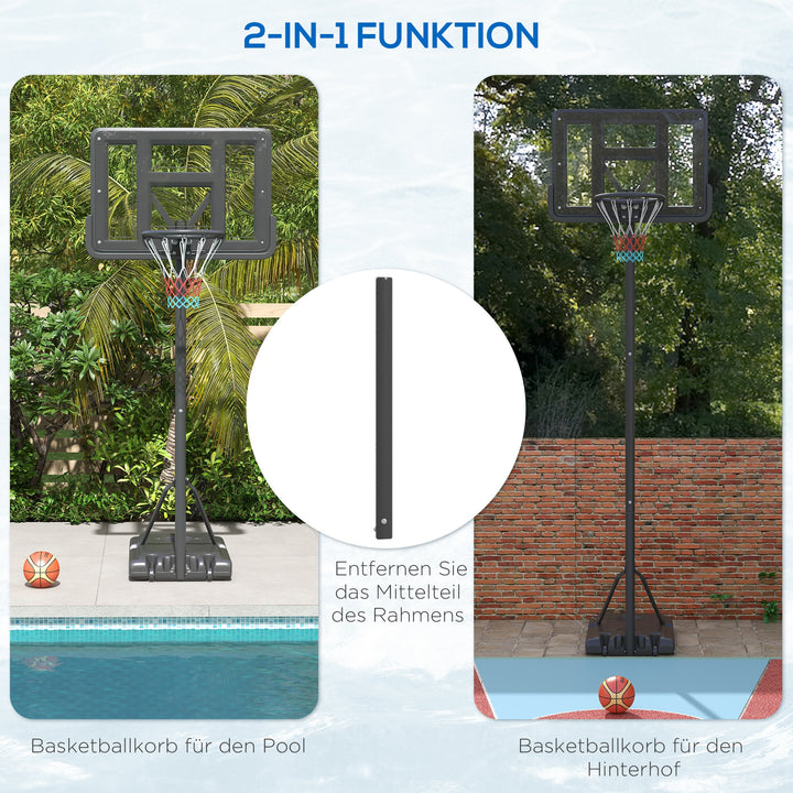 Basketballstativ, udendørs/indendørs, højdejusterbar, med hjul, fyldbar base, basketballhøjde 2,30-3,05 m