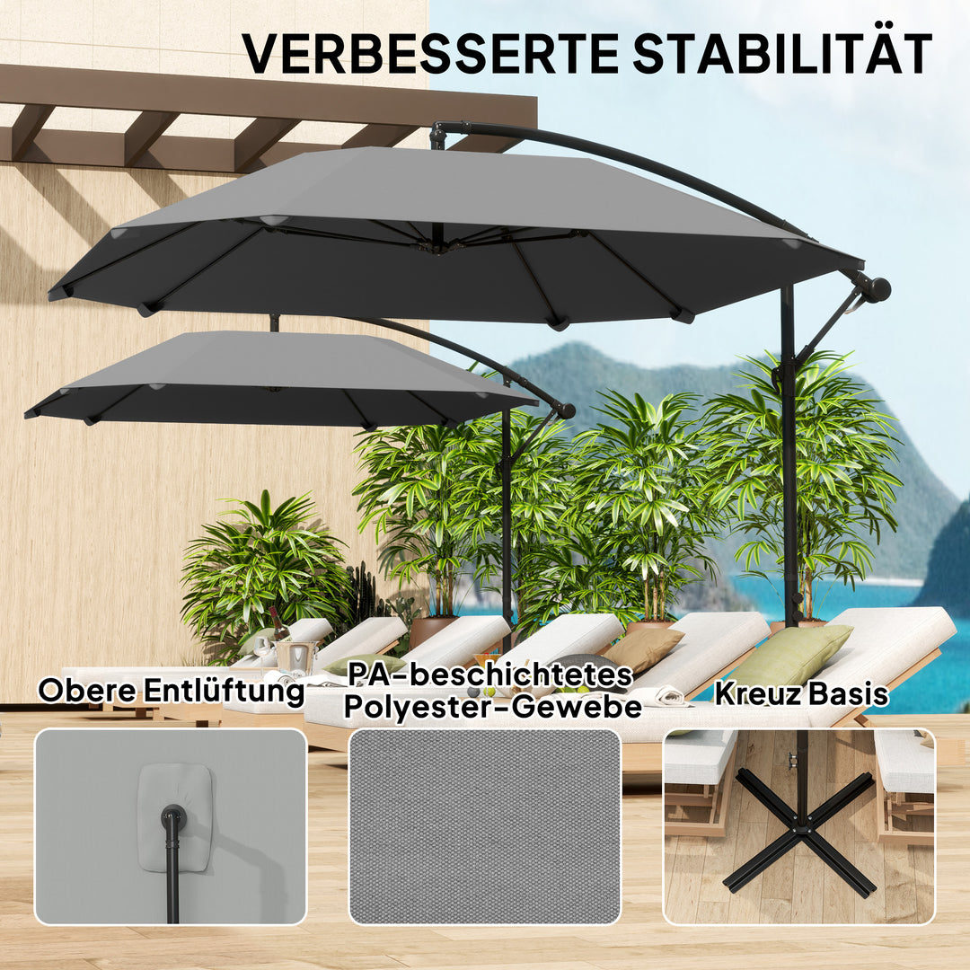 Aluminiums fritstående parasol, Ø 260 cm, vandtæt, håndsvingsbetjent parasol med stativ og håndsving, mørkegrå