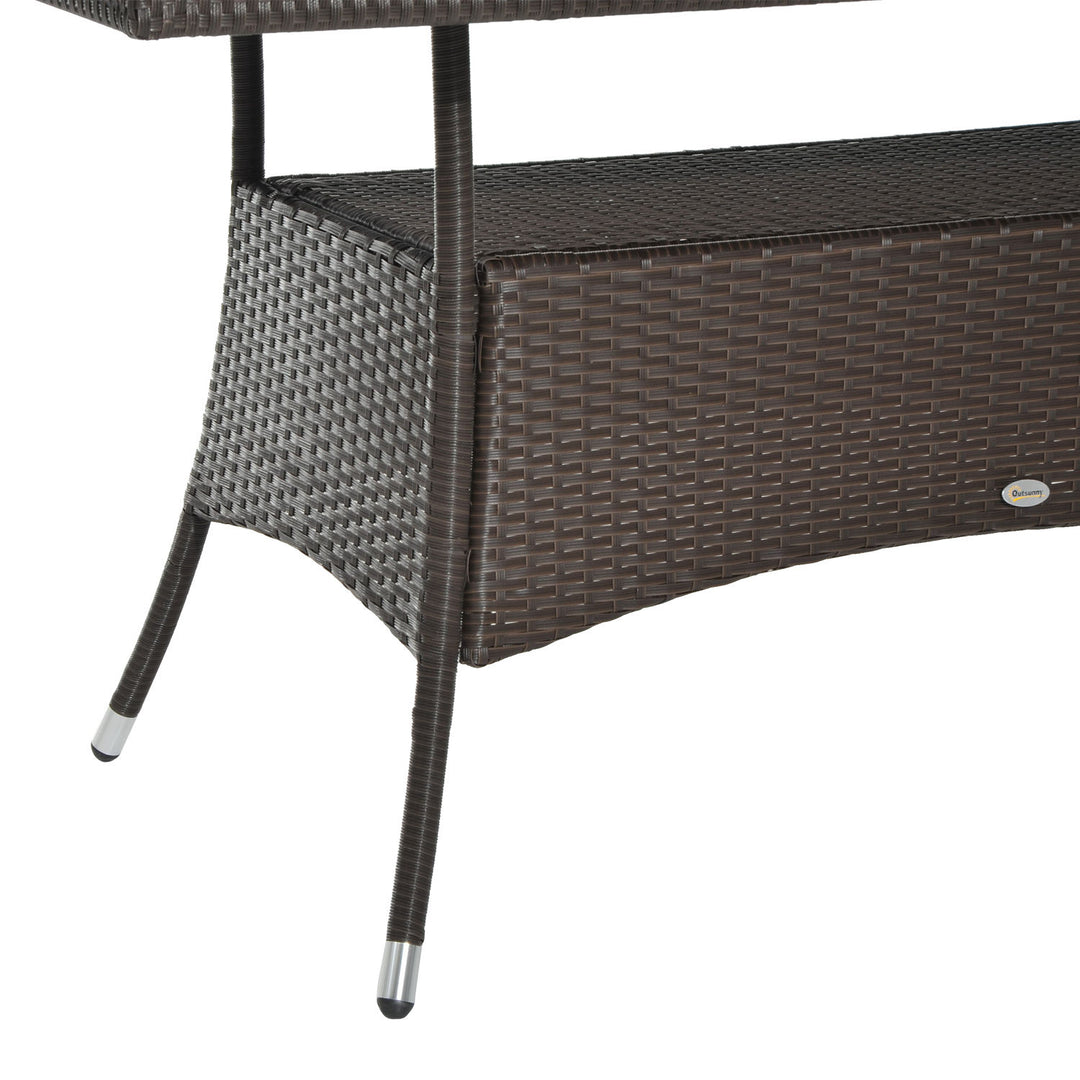 Havebord glasbord spisebord havemøbelbord, polyrattan + sikkerhedsglas, brun + sort, 150x85x74cm