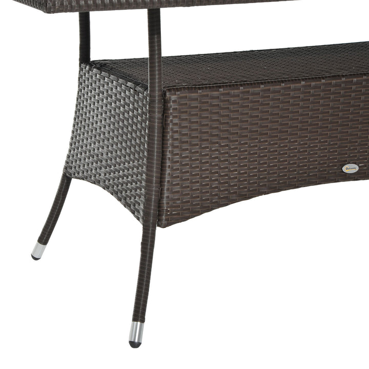 Havebord glasbord spisebord havemøbelbord, polyrattan + sikkerhedsglas, brun + sort, 150x85x74cm