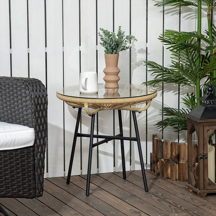 Havebord i bohemestil, PE-rattan, hærdet glas, vejrbestandigt, 50 cm x 50 cm x 50 cm, beige