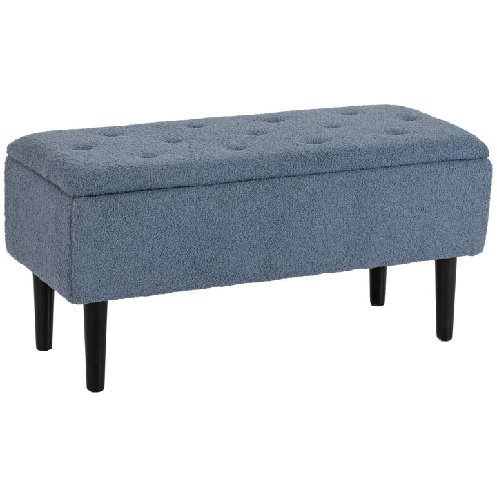 Polstret opbevaringsbænk, cashmere-look, op til 120 kg, naturtræsstel, 95 x 38 x 45 cm, blå