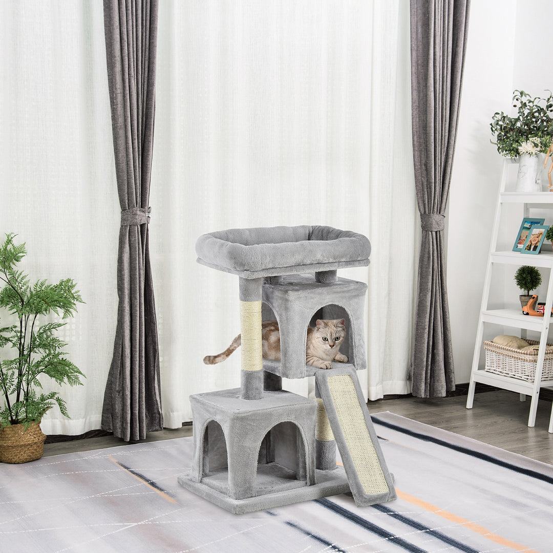 Kradsetræ 83 cm lille kradsetræ til katte med sisalstolper, kradsetræ til katte, klatretræ til katte, kradsetræ til katte, legetræ til kattemøbler til små katte, lysegrå