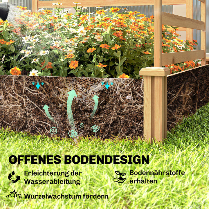 Højbed med espalier, træblomsterkasse med 3 espalierer, rumdeler, åben bund, 240 x 125 x 102 cm, naturtræ