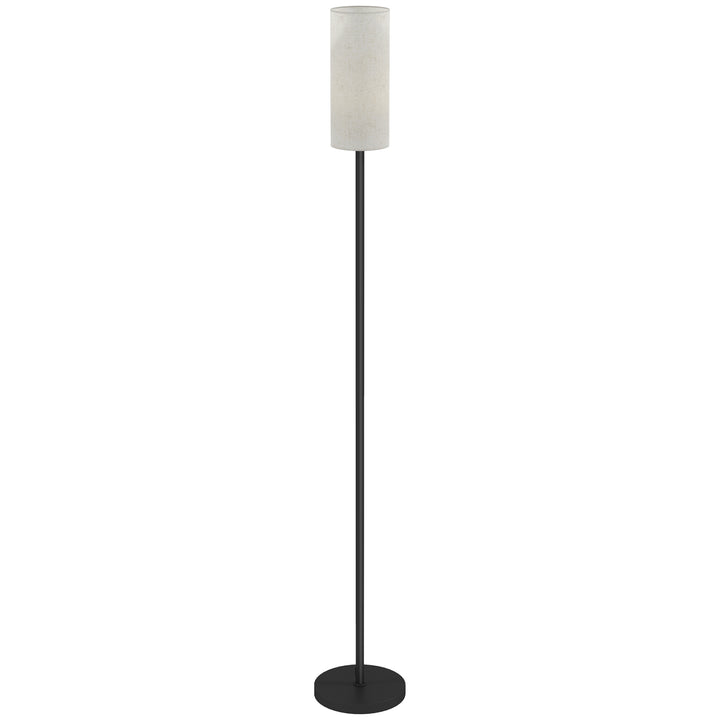 Gulvlampe, skærm i hørlook, metalstang, fodkontakt, hvid