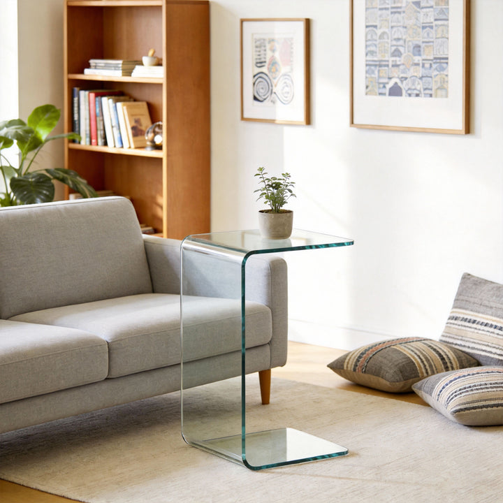 Robust sofabord i glas, design i ét stykke, enkelt og moderne, 80 x 45 x 35 cm, transparent