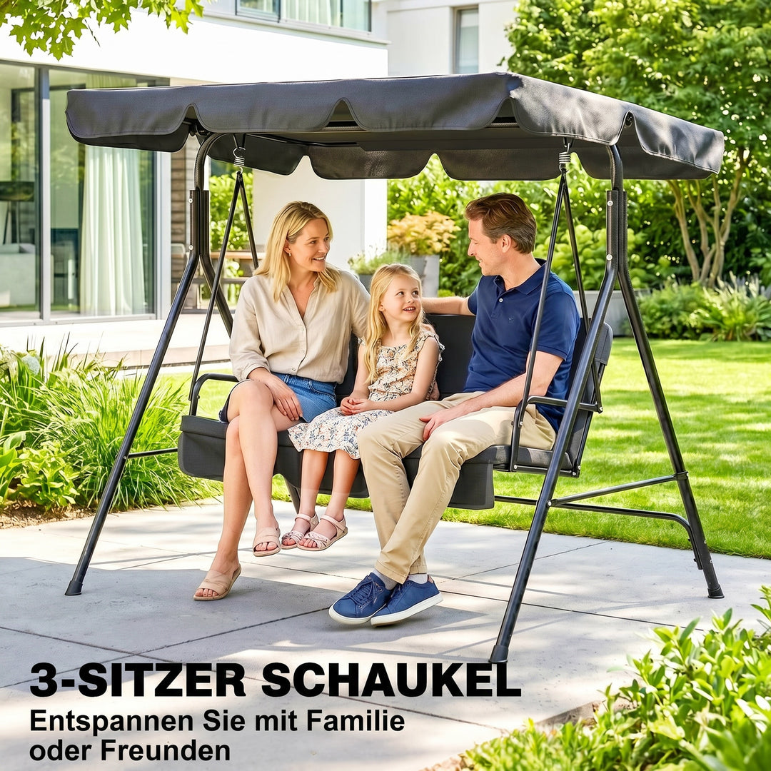 3-personers Hollywood gyngestol til haven, vejrbestandig, 172 cm x 110 cm x 153 cm, sort