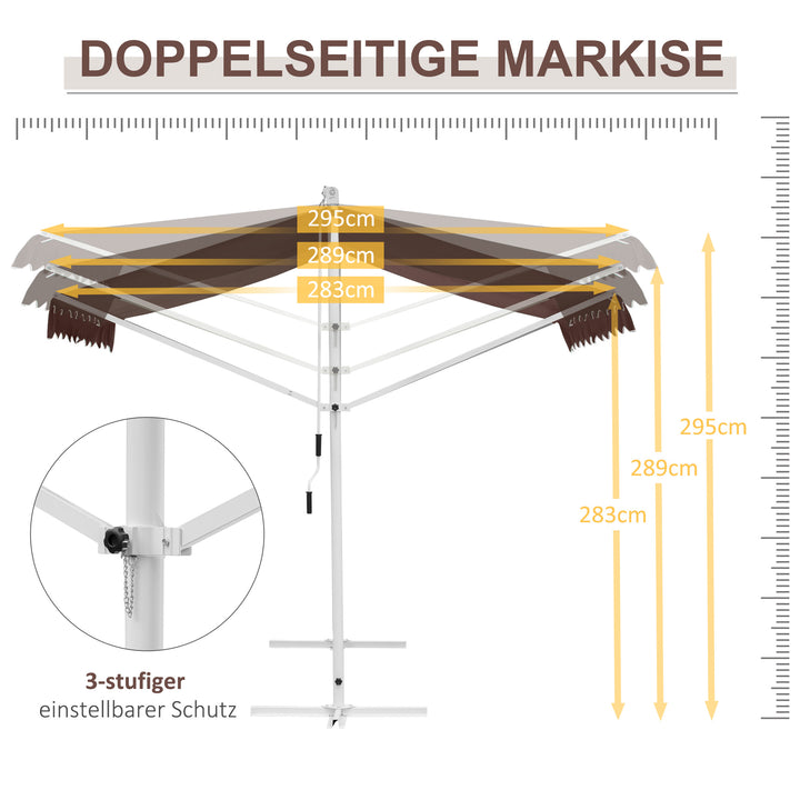 Fritstående markise 4,5x3,4m, justerbar med vippefunktion, håndsving, metalramme, brun