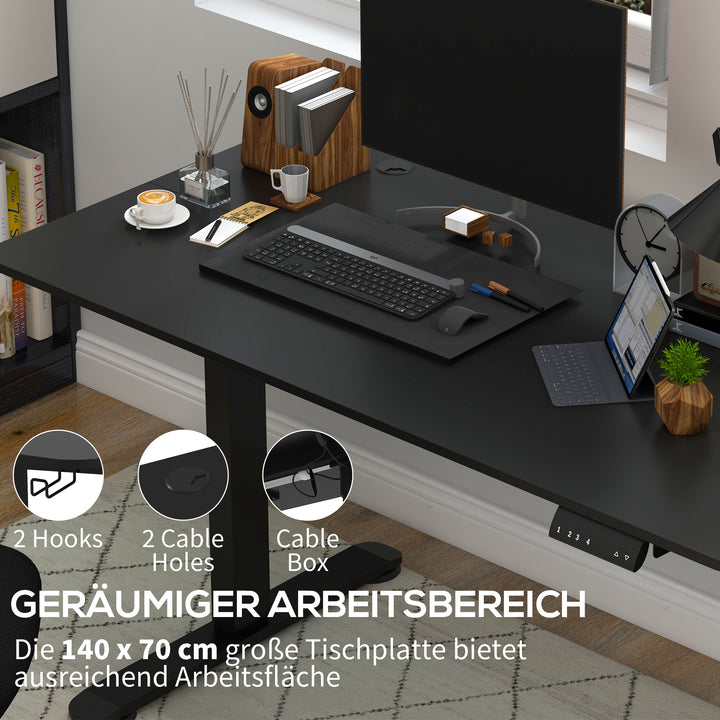Højdejusterbart computerbord, 140 cm x 70 cm x 116 cm, sort