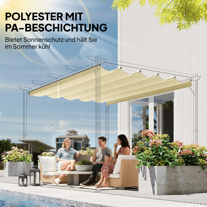 Udskiftningstag til 3 x 3 m pergola, udtrækkeligt, med drænhuller til regnvand, vejrbestandigt, polyester, 250 x 255 cm, cremehvid