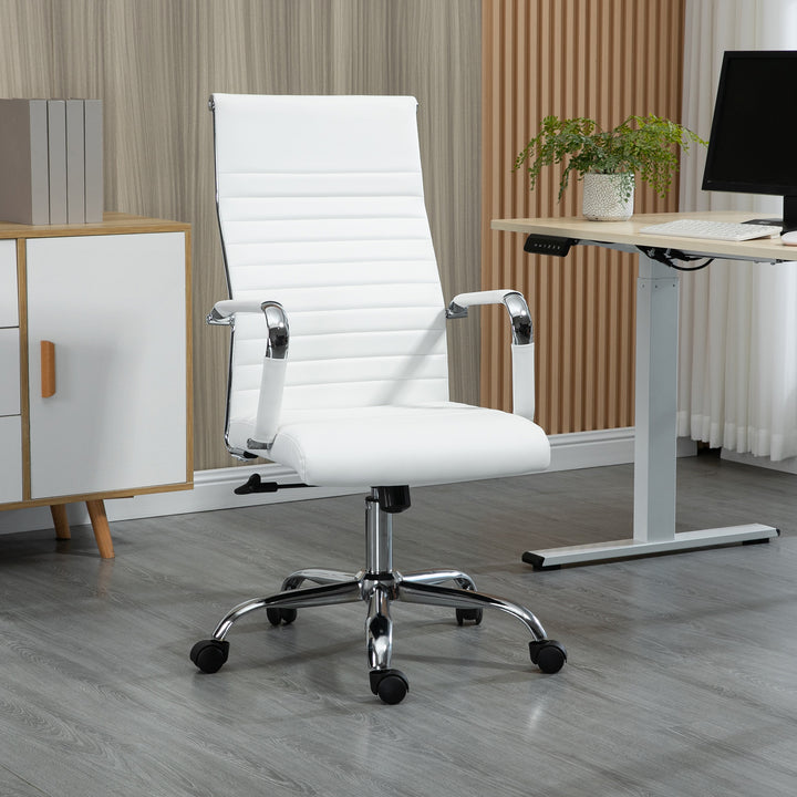 Kontorstol ergonomisk skrivebordsstol med vippefunktion chefstol højdejusterbar drejestol polstret kunstlæder skum hvid 54 x 62 x 104-114 cm