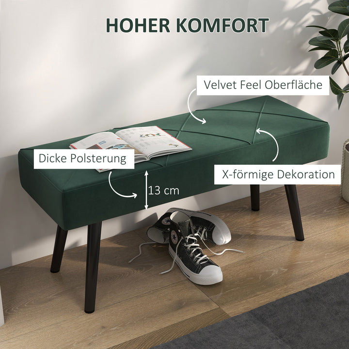 Bænk polstret bænk sengebænk, fløjlslook, 100 x 36 x 45 cm, grøn