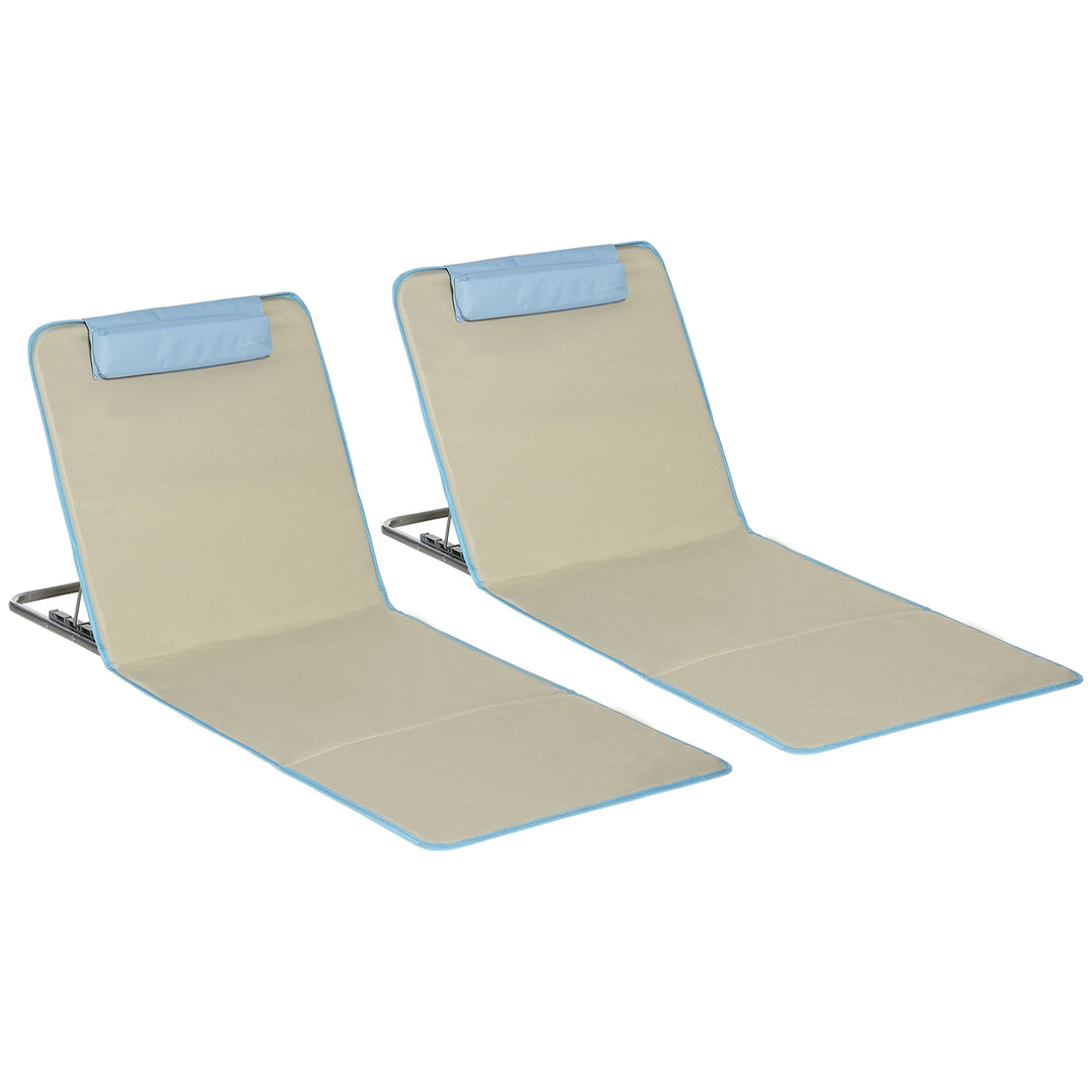 Sæt med 2 strandmåtter, justerbare, foldbare, 124L x 53B x 37-50H cm, beige