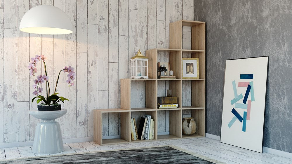 Moderne rumdeler / trappereol, Højde: 153 cm Bredde: 153 cm Dybde: 30 cm Rumstørrelse: 36 x 36 cm