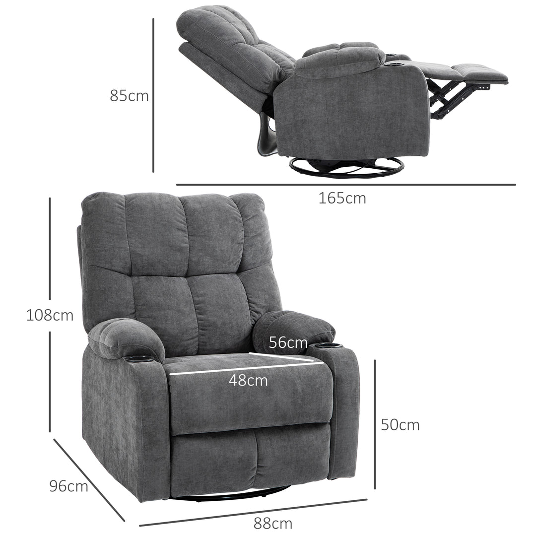 Afslapningsstol med fodstøtte, lænestol, drejelig, op til 150 kg, stålstel, 88 x 96 x 108 cm, mørkegrå