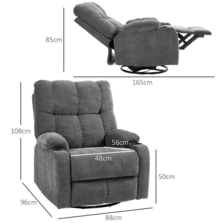 Afslapningsstol med fodstøtte, lænestol, drejelig, op til 150 kg, stålstel, 88 x 96 x 108 cm, mørkegrå