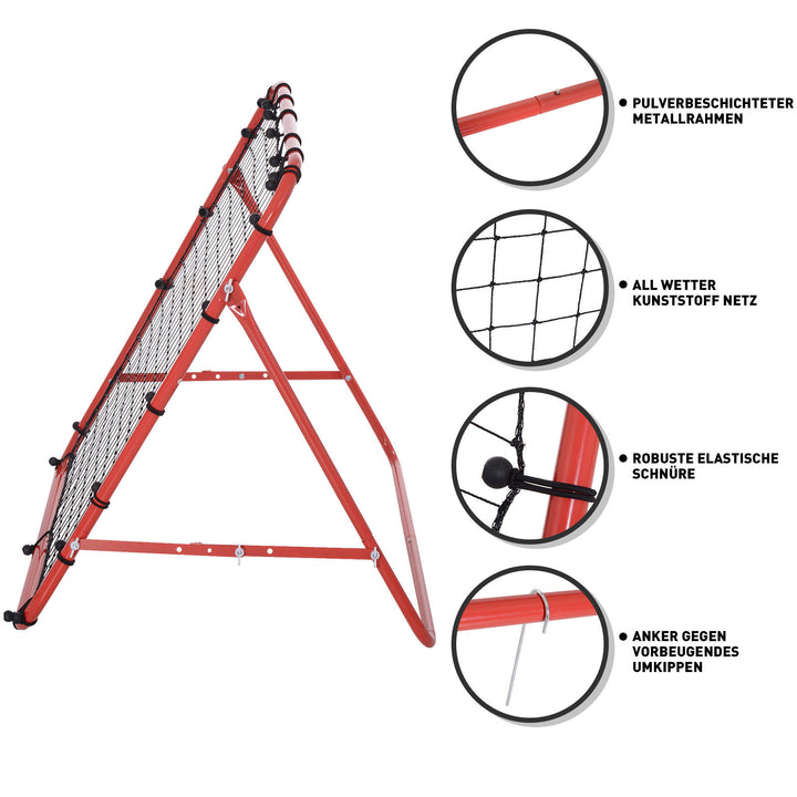 Rebounder til fodbold, rebound wall rebound net, metalrør med pe-stof, kickback rebound wall til baseball basketball, fodboldmål til ungdomstræning 96x80x96cm, rød