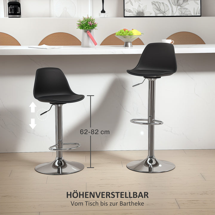 Sæt med 2 barstole, barstole, drejestole med ryglæn, højdejusterbar, lasteevne op til 120 kg, 42 x 41 x 82-104 cm, sort