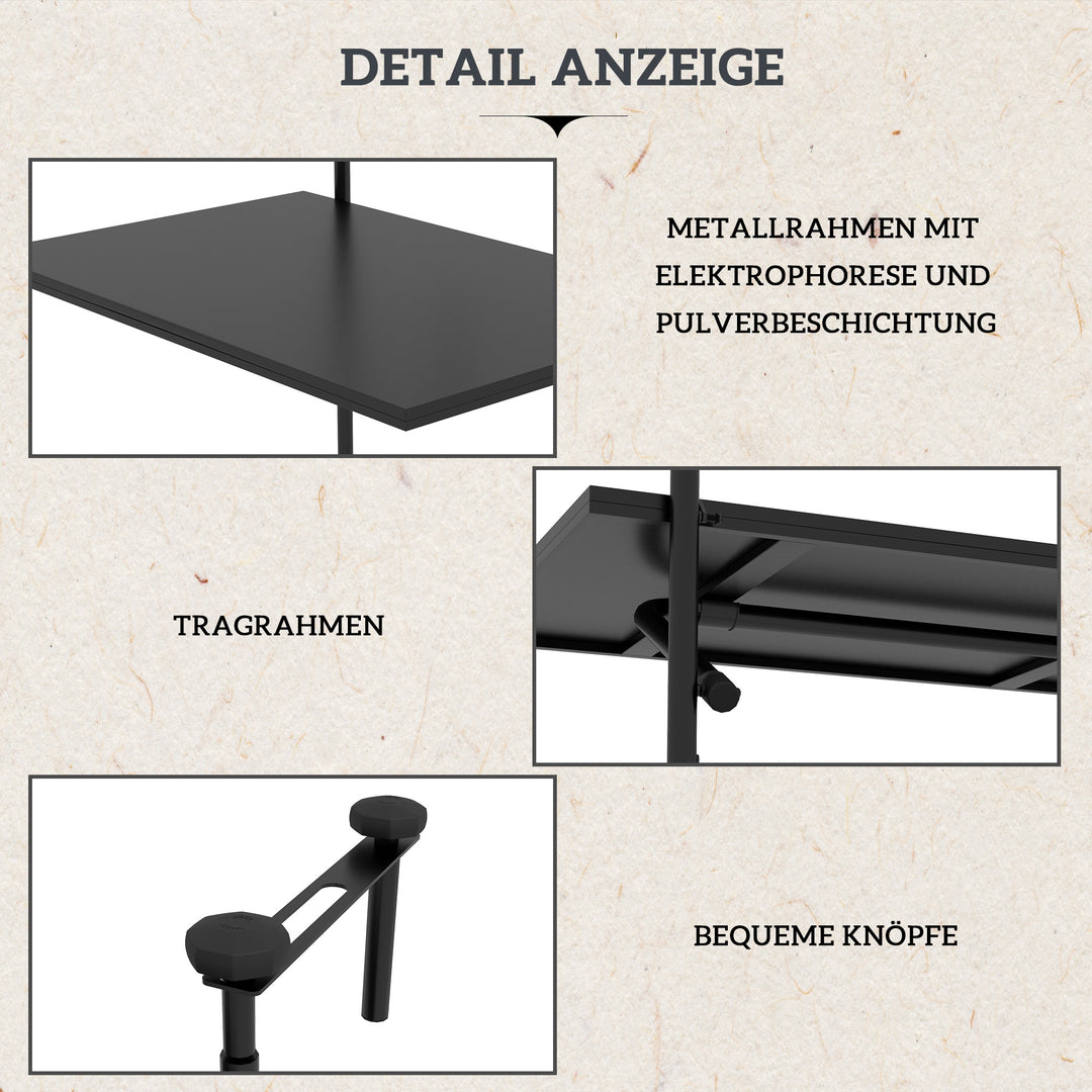 Balkonbord, til gelændere 6-15 cm tykt, justerbart, foldbart, rustfri metal, 62x60x85,5 cm, sort