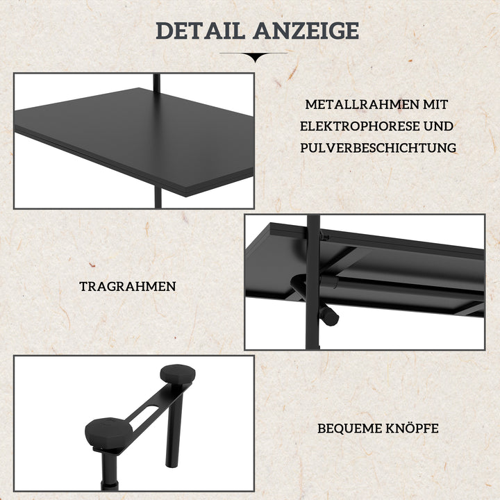 Balkonbord, til gelændere 6-15 cm tykt, justerbart, foldbart, rustfri metal, 62x60x85,5 cm, sort
