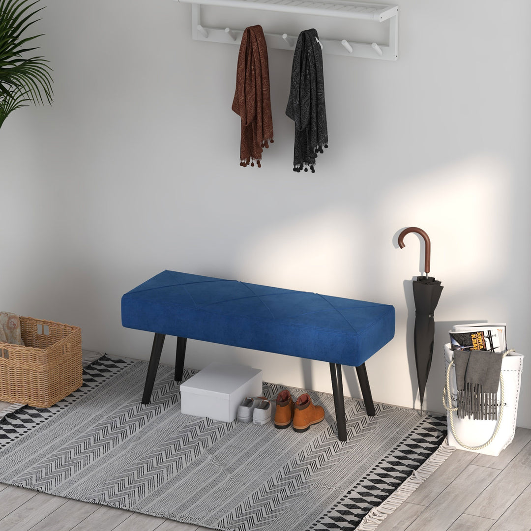 Polstret bænk sengebænk, velour look, 100 x 36 x 45 cm, blå