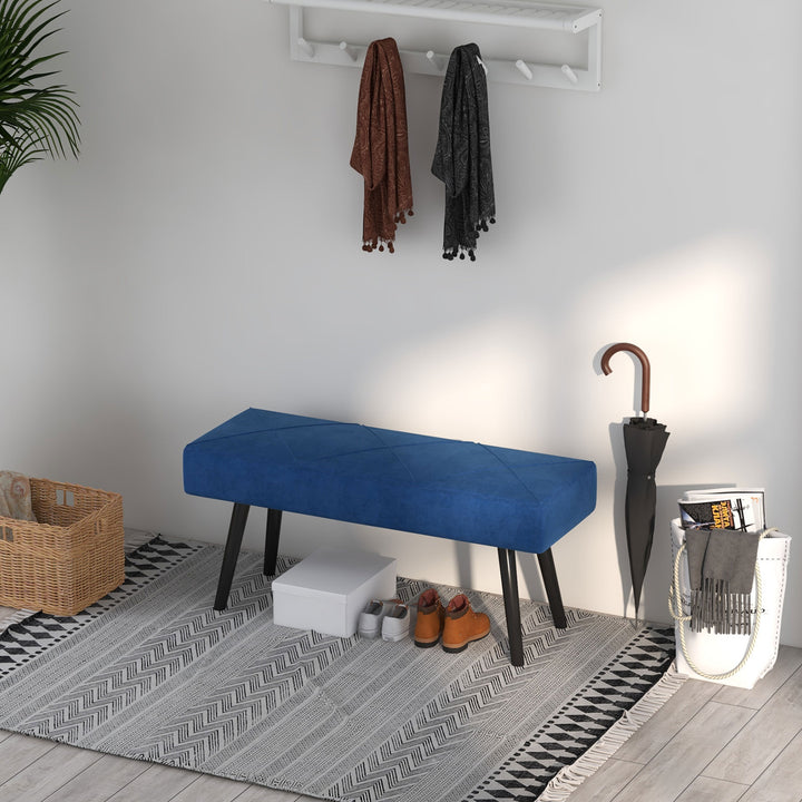 Polstret bænk sengebænk, velour look, 100 x 36 x 45 cm, blå