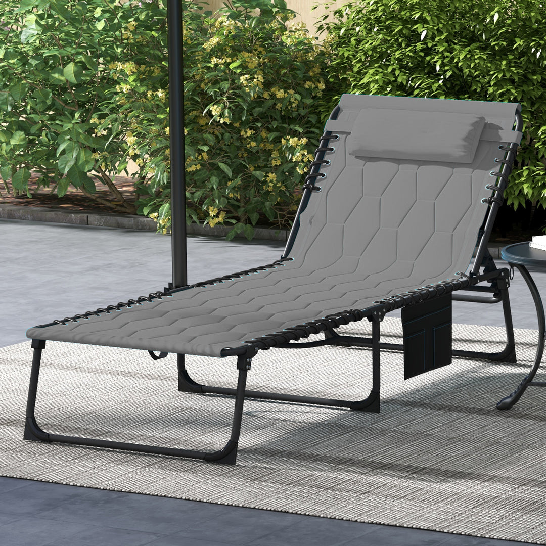 Solseng, haveseng, foldbar, inklusive hynde, vejrbestandig; 188 cm x 65 cm x 36 cm, grå + sort