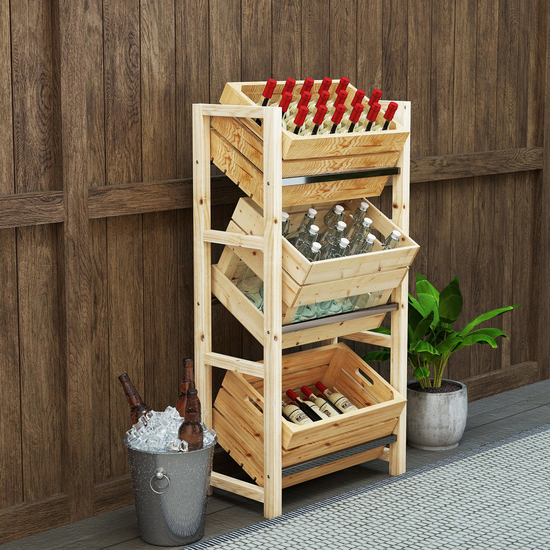 Drikkekassestativ til 3 drikkekasser, trækassestativ med 3 niveauer, 56 x 32 x 112 cm, naturtræ