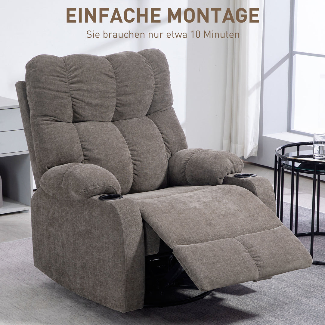 Afslapningsstol med fodstøtte, moderne loungestol, drejelig, op til 150 kg, stålstel, 88 x 96 x 108 cm, lysebrun