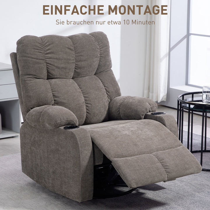Afslapningsstol med fodstøtte, moderne loungestol, drejelig, op til 150 kg, stålstel, 88 x 96 x 108 cm, lysebrun