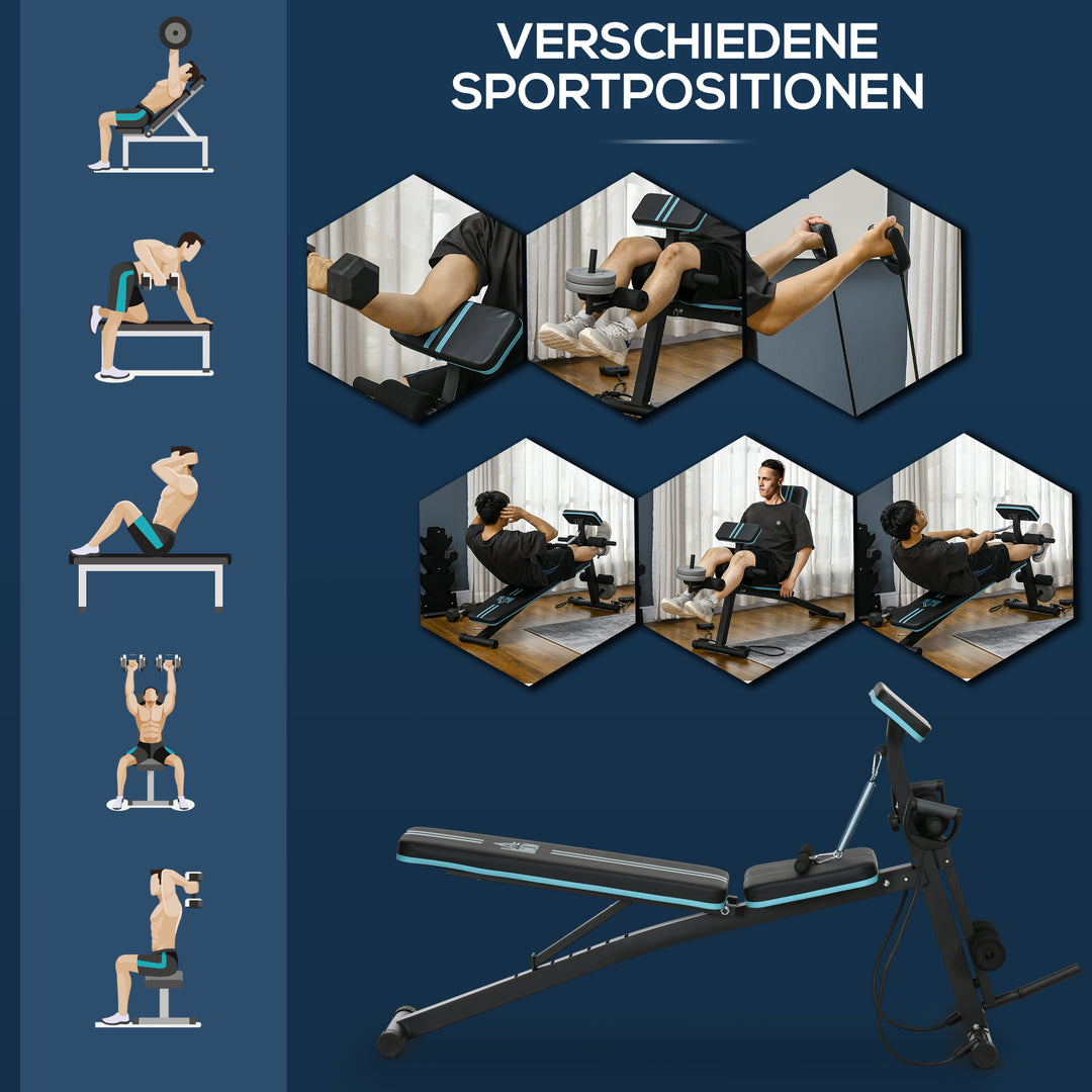 Vægtbænk, foldbar træningsbænk med 7-vejs justerbar ryglæn, fitnessbænk, lasteevne op til 120 kg, blå