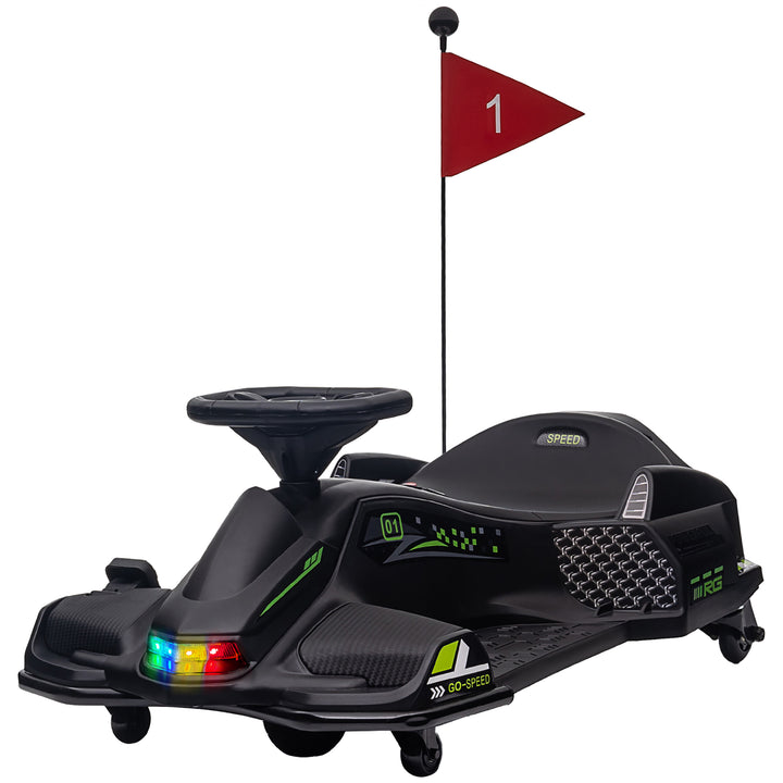 Elektrisk gokart til børn, gummihjul, 3-8 km/t, med lys og musikfunktion, sort