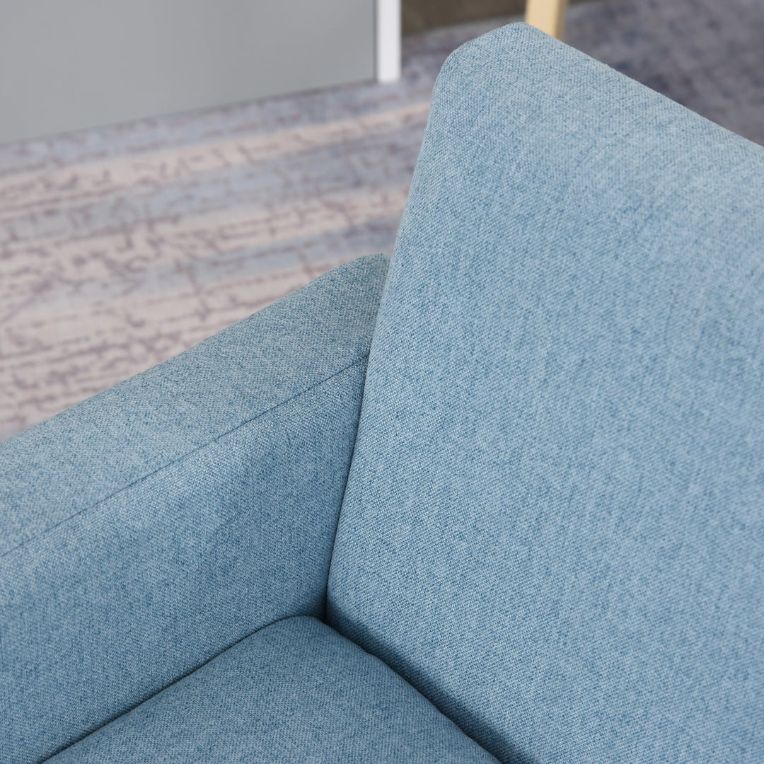 Børnelænestol/sofa med linnedlook, ben i massivt træ, skumpude, børnestol til børneværelse/legerum, 49 x 45 x 44 cm, til børn 3-5 år, blå