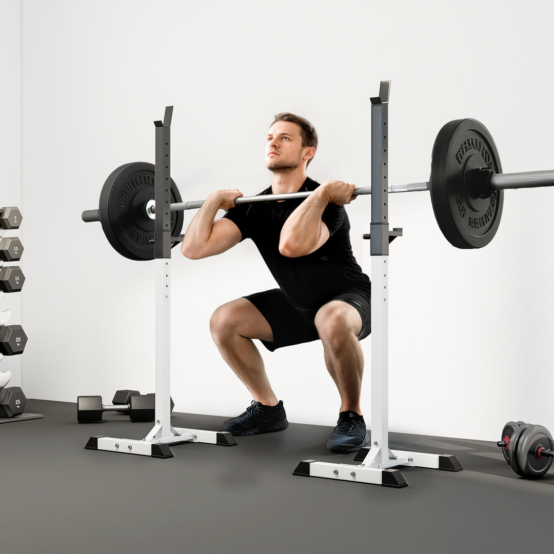 Vægtstangstativ, sæt med 2, lasteevne op til 150 kg, højdejusterbar, stål, hvid+sort, 52 x 48 x 160 cm